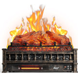 Hober Infrared Electric Fireplace Logs, 23" Remote Control, Realistic Lemonwood Ember Bed, Thermostat, Timer, 1500W