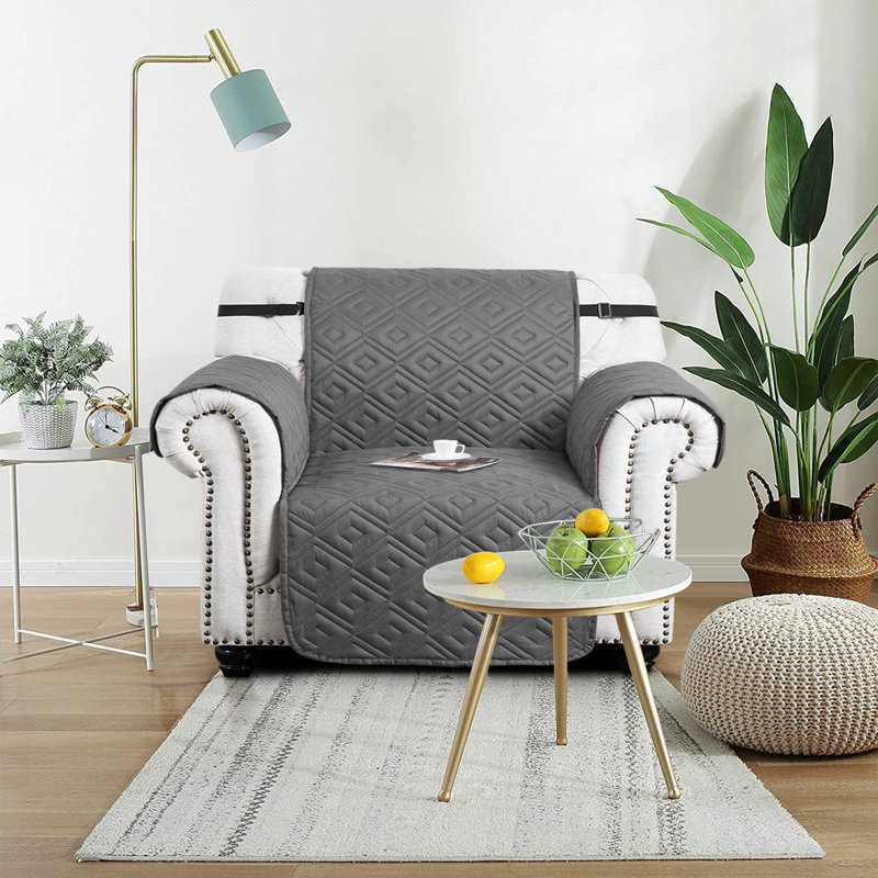 Waterproof Reversible Sofa Cover Quilted Anti-Slip Couch Protector with Adjustable Strap, Light Grey/Dark Grey