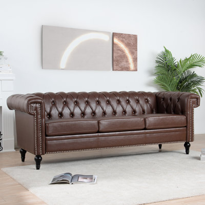 Square Arm 85.12" For 3 Seater, Dark Brown Pu Leather, Removable Cushions, Chic And Practical 85.12 Inch Width , Arm, Exquisite Style