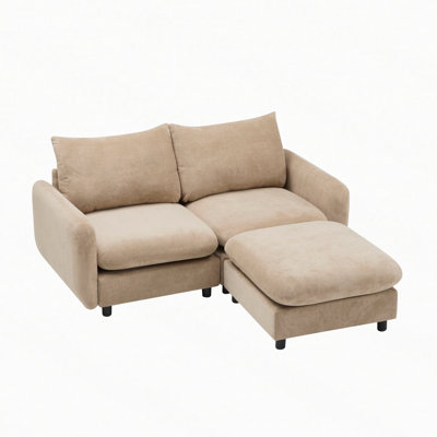 L-Shaped Modular Velvet Sofa with Ottoman