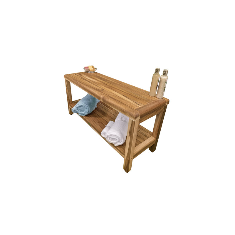 Teak Freestanding Shower Bench with Shelf and LiftAide Arms