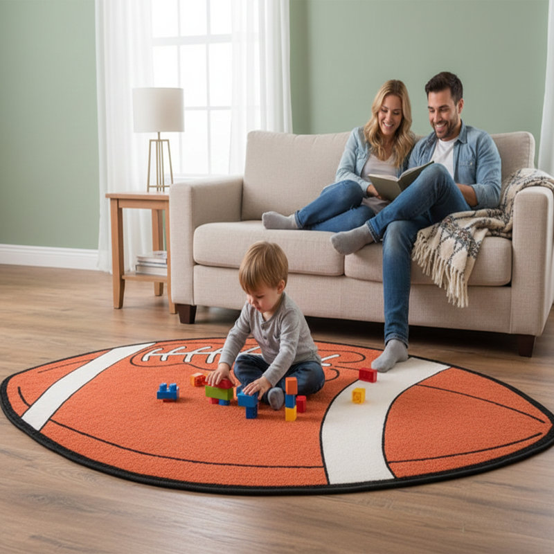 Furnish My Place 715 Football Shape Kids Play Area Rug for Playroom | Bathroom & Kindergarten Classroom | Football Shaped Rug |Contemporary |Multicolor 