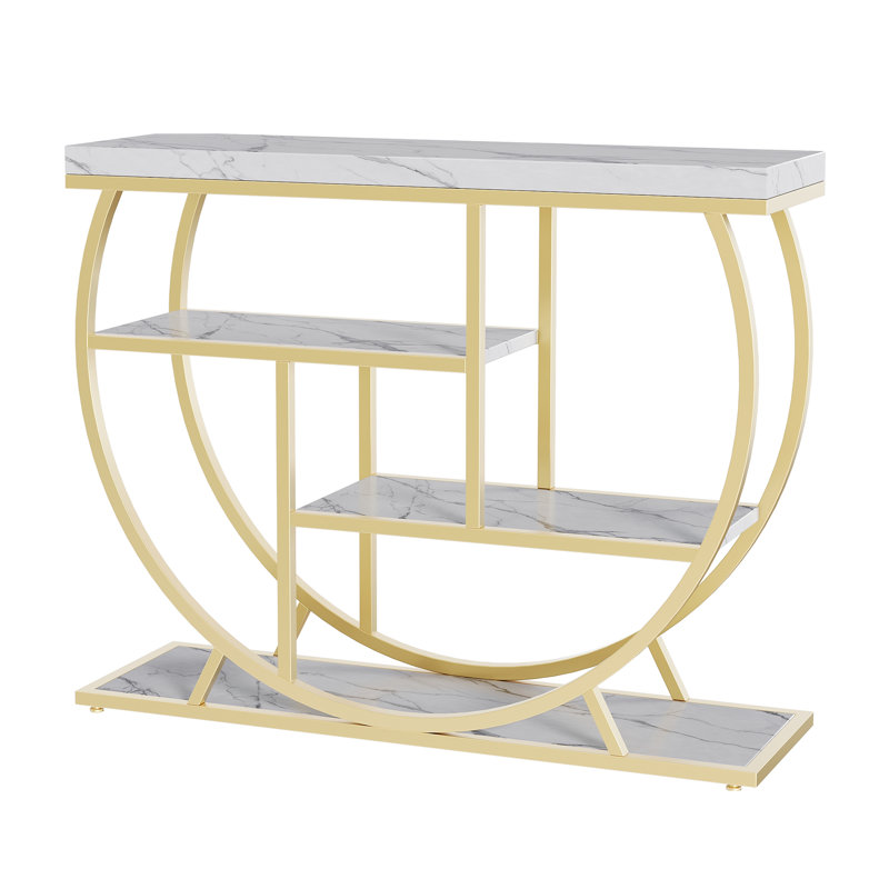 39 in Modern Console Table for Entryway, 4 Tier Hallway Table with Storage, White