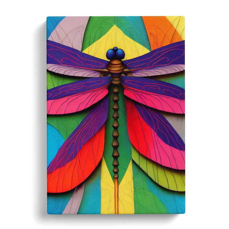 Mudoch Dragonfly Patchwork - Wrapped Canvas, 50cm H x 35cm W x 3cm D