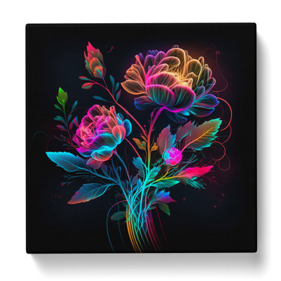 Floral Neon Art No.1 - Wrapped Canvas