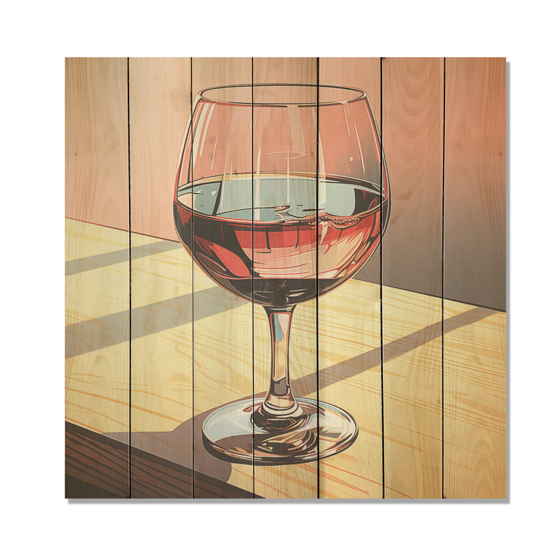 «Pink Crisp Elegance Of Wine Glass III» - impression de vin sur bois, H 15 po x l 15 po