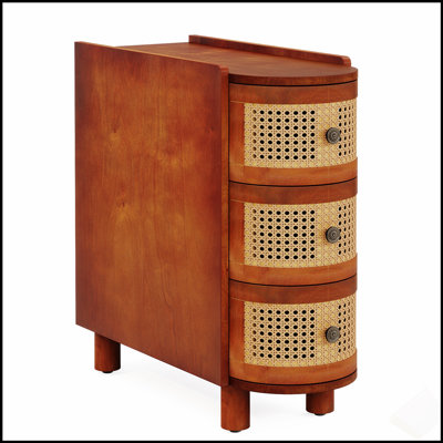 Narrow Rattan 3-Drawer End Table, Slim Nightstand with No Assembly, Perfect for Small Spaces and Modern Decor