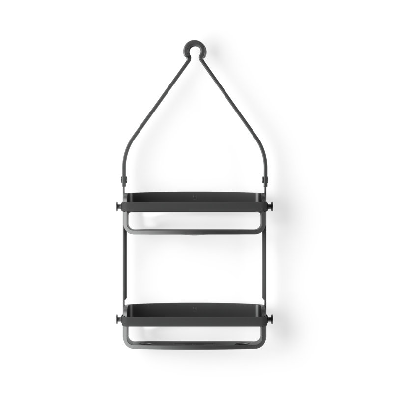 Black Plastic Suction Mount Shower Caddy with Shelves