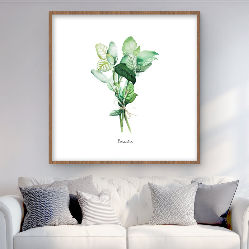 «Tied Up Basil Leaves Bundle - Farmhouse Green», reproduction encadrée, H 36 po x l 36 po, Brun
