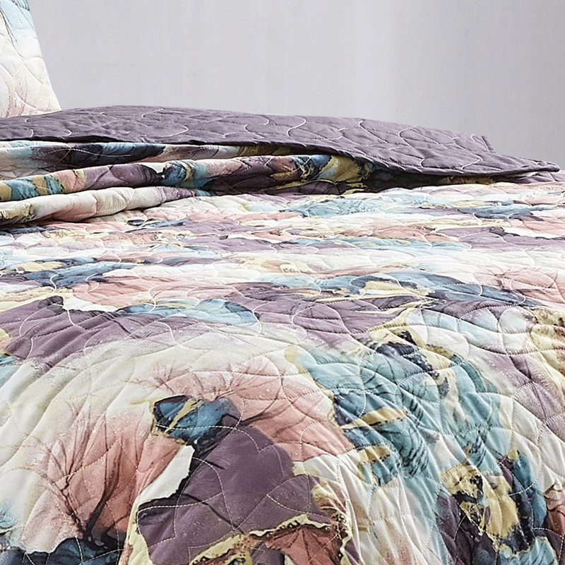 Floral Multicolor Reversible Queen Bedspread Set