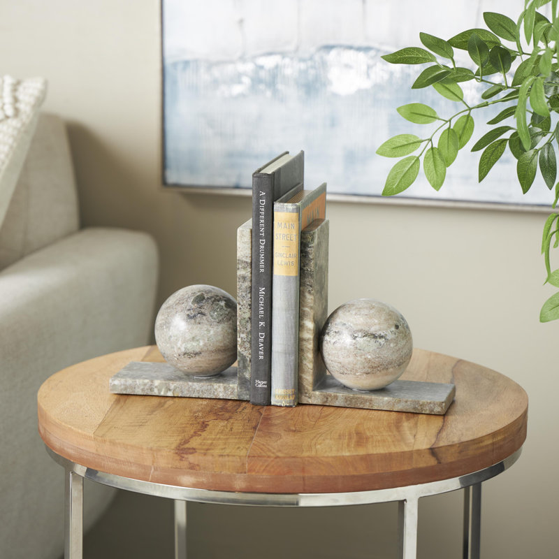 Modern & Contemporary Marble Non-Skid Bookends, Gray