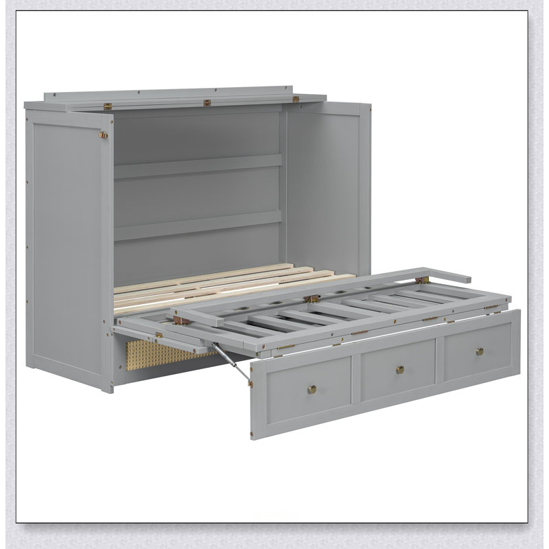 Murphy Bed With Large Drawers, Gray