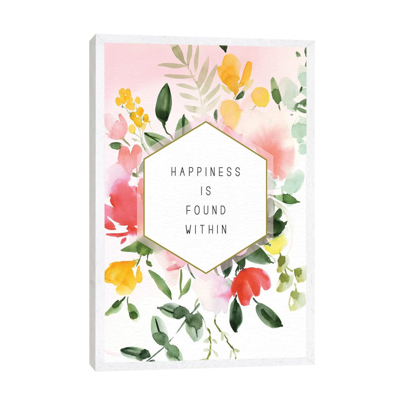 Happiness Found Within by Stephanie Ryan - Print on Canvas, 66.04cm H x 45.72cm W x 3.81cm D, White Floater Framed
