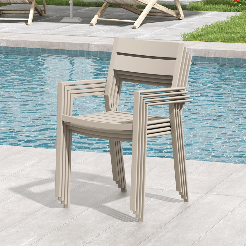 6-Person Patio Dining Set With Metal Chairs, Gray Woodlike/Sand