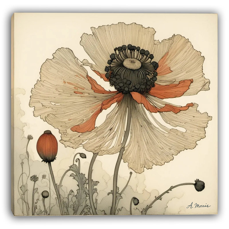 Desert bloom vintage poppy art on canvas