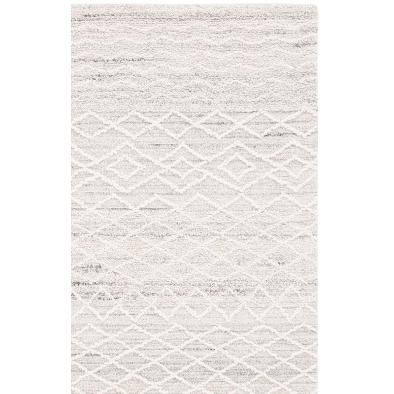 Khriz Hand Tufted Wool Cotton Geometric Rug in Gray, Runner 2'3" x 9'