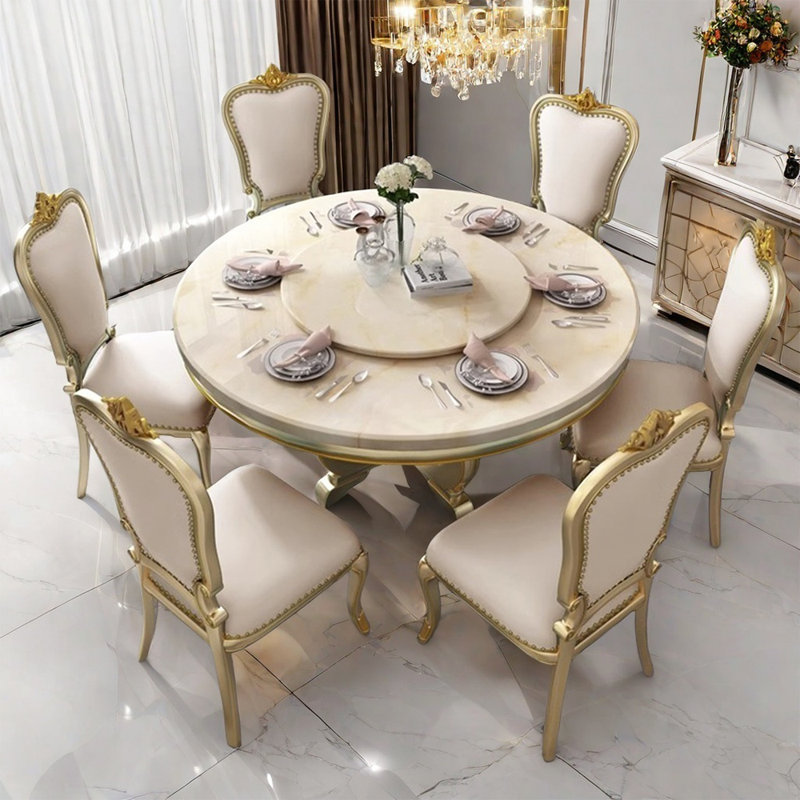 Light luxury artificial marble round dining table, Gold