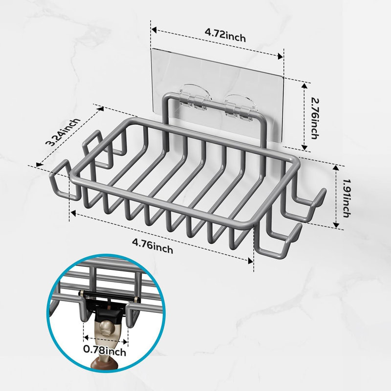 Porte-savon de bar pour mur de douche avec 4 crochets, porte-savon adhésif en acier inoxydable pour salle de bain, Gris