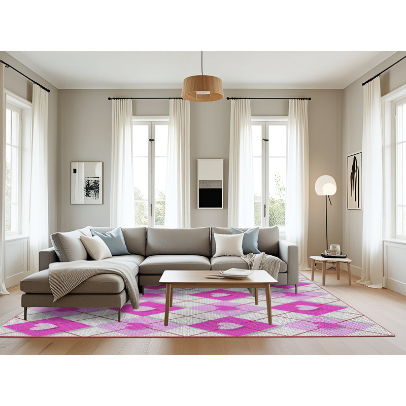 Tapis rose / gris clair Power Loom, Rectangle 8 pi x 12 pi