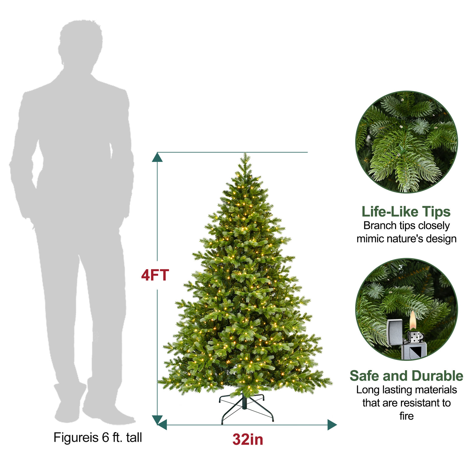 Pre-Lit Spruce Christmas Tree, 4' H
