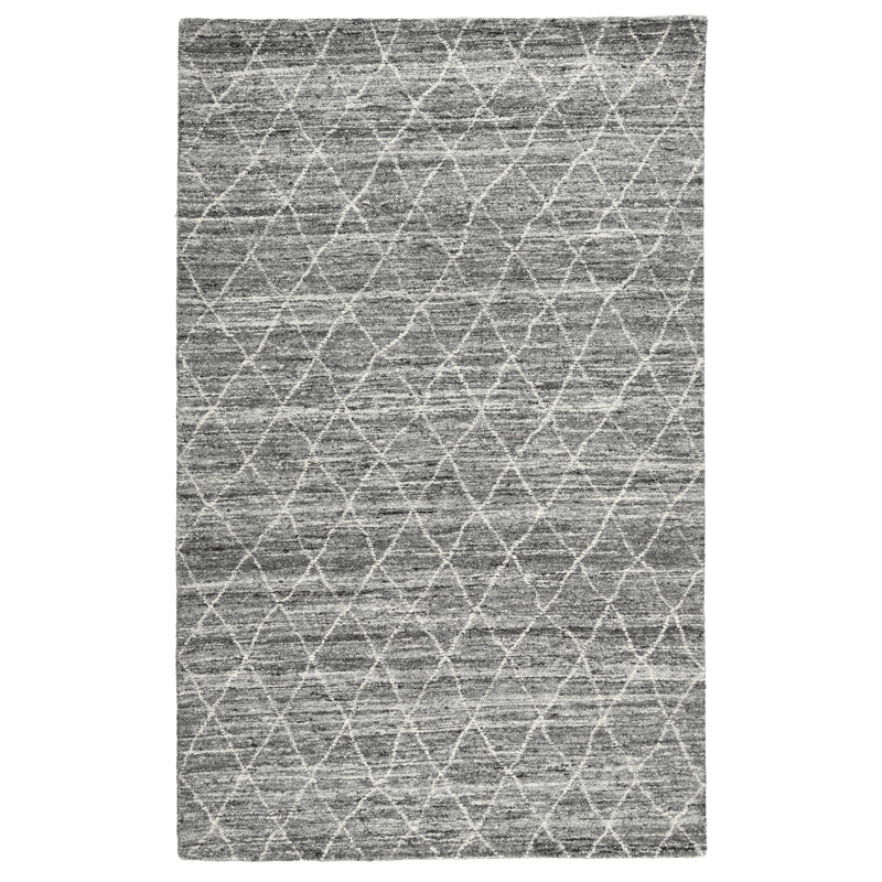 Gray Diamond Tufted Wool and Cotton Rectangular Rug