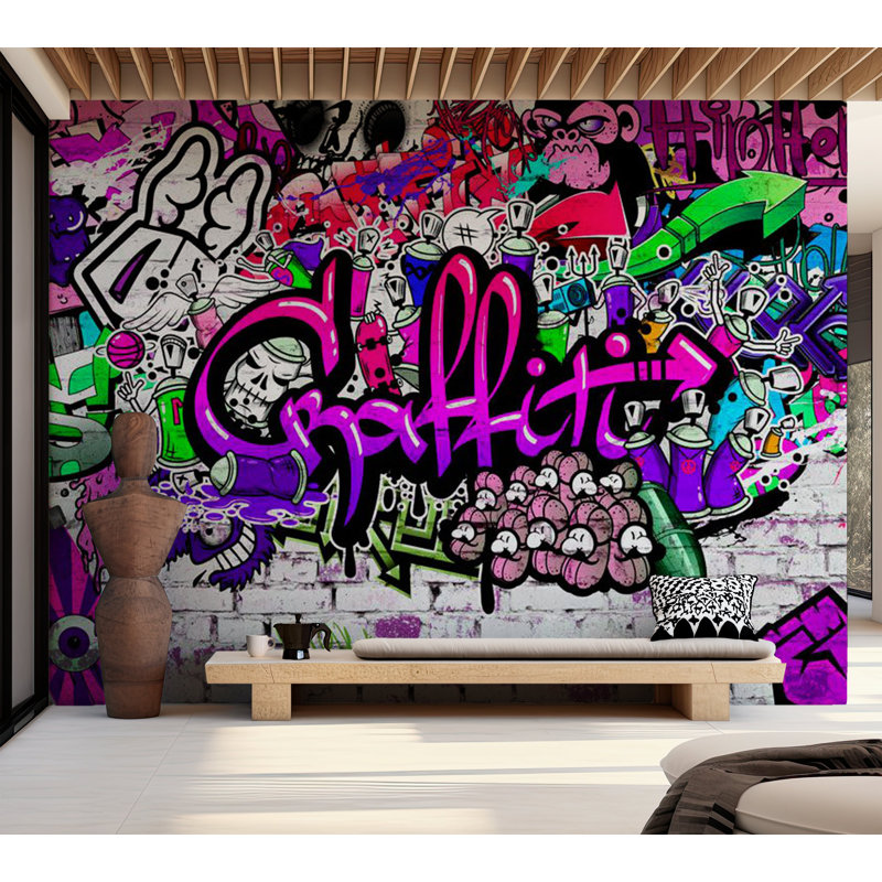 Murale Peel & Stick Street Art - graffiti mauve, L 135 po x L 100 po