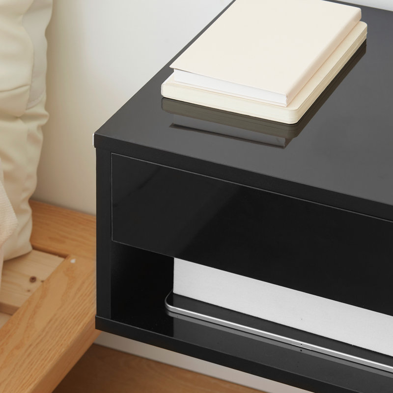 Kudeep 37cm W Manufactured Wood Bedside Table, Black