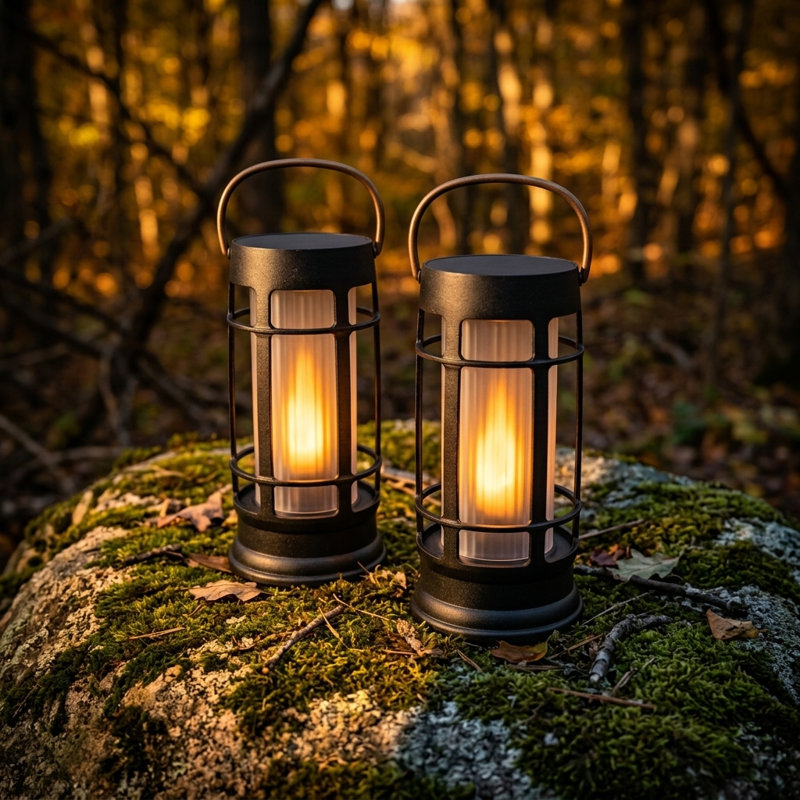 Lanternes solaires métalliques Foxflame pour l'extérieur, étanches, effet flamme breveté, lot de 2, 2 Pack