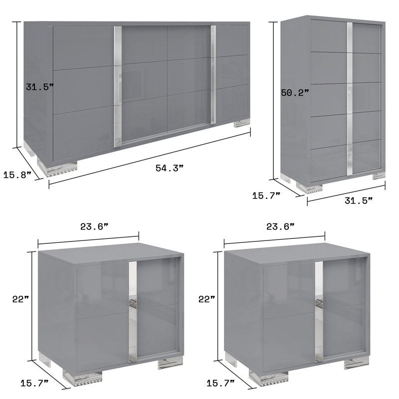 Ensemble de mobilier de chambre pour grand lit 5 pièces, blanc et gris, Blanc / Gris, Grand