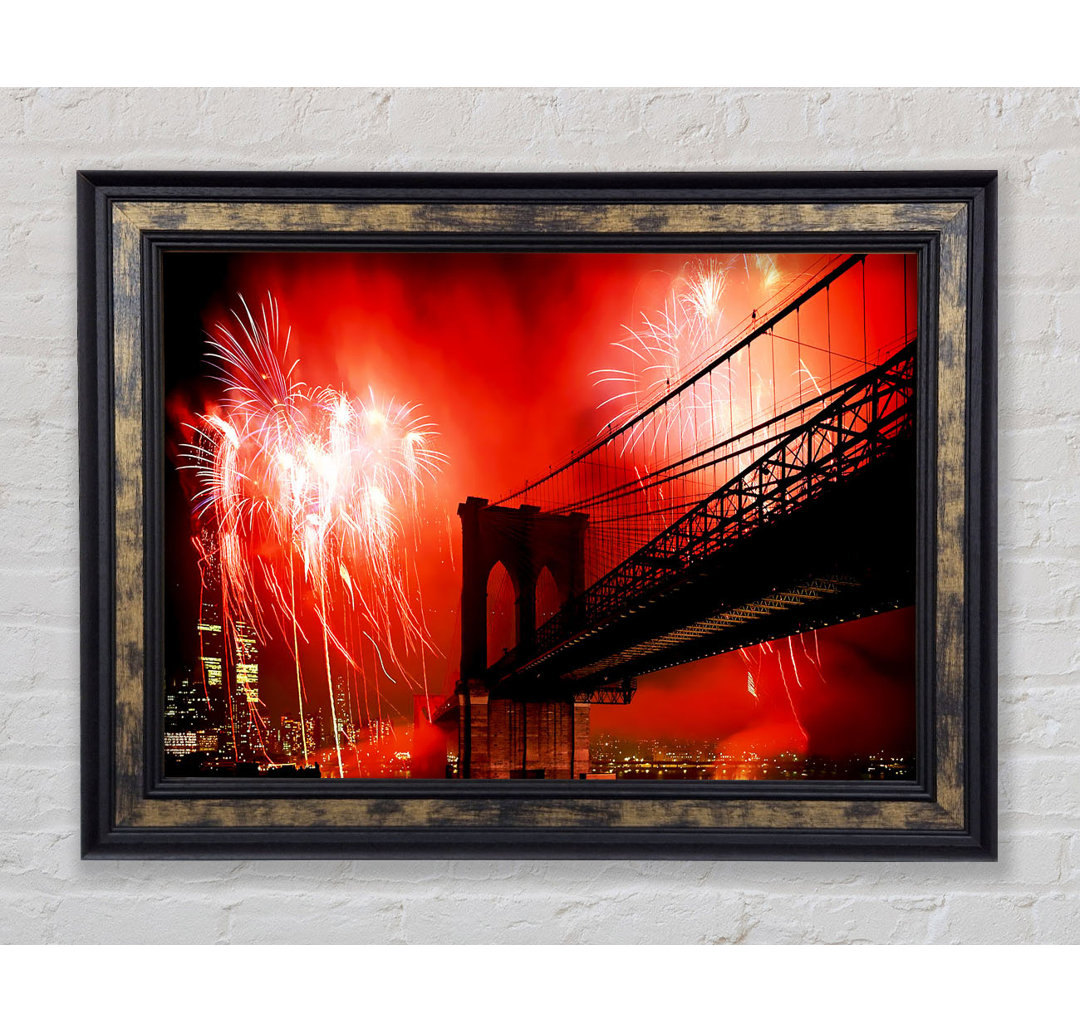 Brooklyn Bridge Feuerwerk - Einzelner Bilderrahmen Kunstdrucke