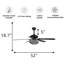 52 po Ventilateur de plafond 5 pales en cristal noir moderne avec lumières, moteur à courant continu à 6 vitesses, télécommande, fixation sur tige-1411805814
