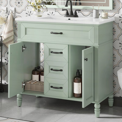 36 Inch Bathroom Vanity with Sink,Freestanding Cabinet with Ceramic Basin