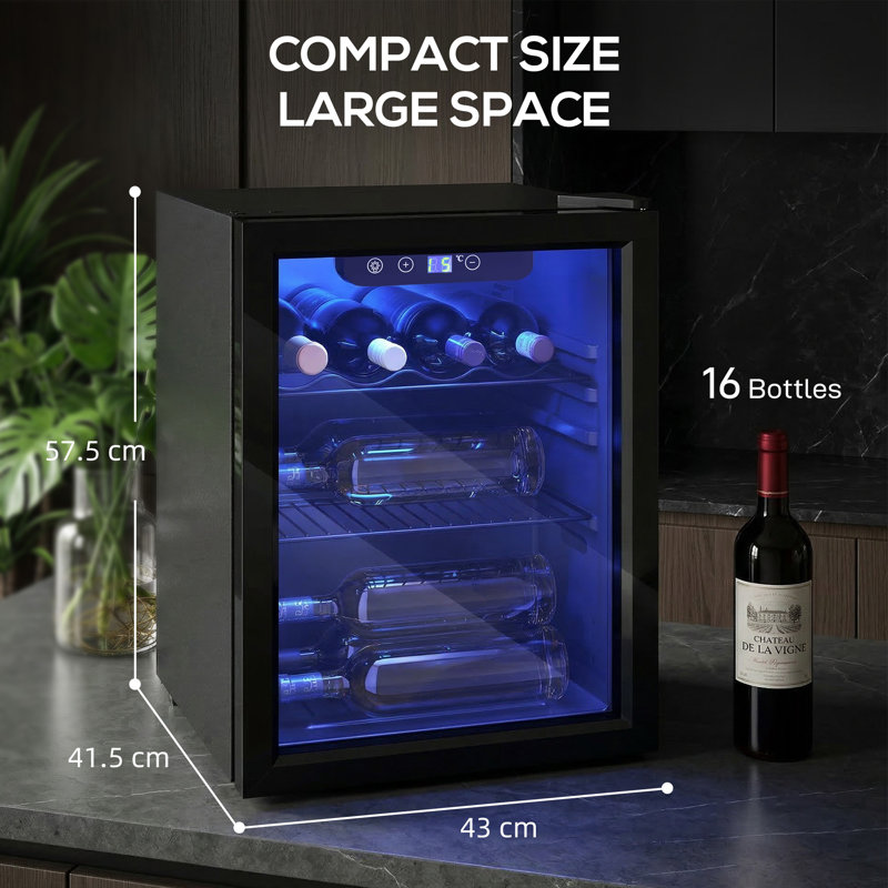 HOMCOM Single Zone 43cm Freestanding, Countertop 16 Bottle Wine Refrigerator with Reversible Door