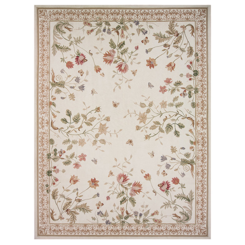 Flatweave Wool Floral Area Rug