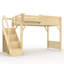 Lit mezzanine simple avec garde-robe et espace de rangement intégrés, lit mezzanine en bois massif avec tablettes à côté, garde-corps pleine longueur et escalier, aucun sommier nécessaire-133411373-133411372