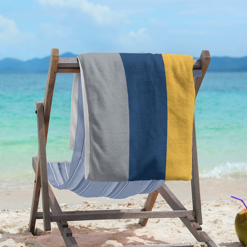 Vancouver Lightweight Beach Towel, Microfiber, Silver/Navy Blue/Gold