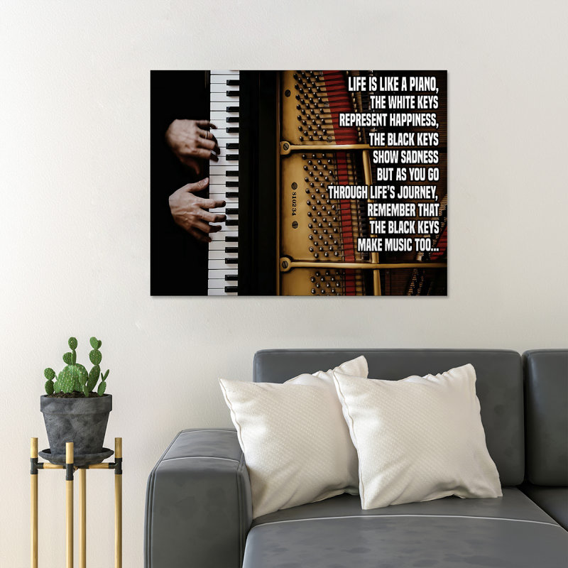 «Hands jouant du piano», art textuel sur toile tendue, H 11 po x l 14 po x P 2 po
