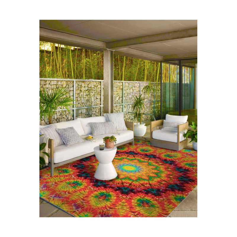 Machine Washable Sun Bright Theme Woven Base Area Rug, Rectangle 5'1" x 7'7" Rug Pad Included
