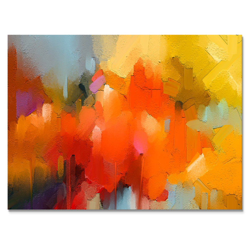 «Paint Brush Orange and Yellow Waves Impression», reproduction sur toile flottante, H 12 po x l 20 po x P 1 po, Toile tendue