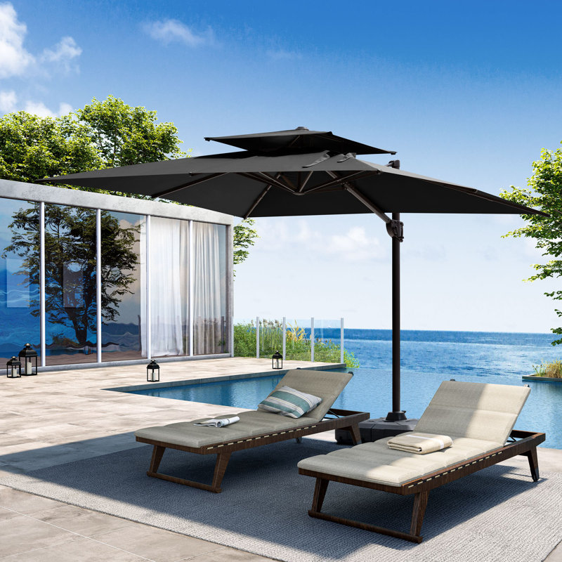 11' X 9' Rectangular Cantilever Umbrella With Weighted Base, Noir