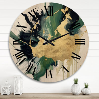 Green and Yellow Splash - Fractals Oversized Wood Wall Clock