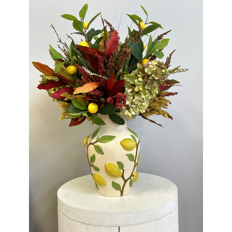 Fall Arrangement in Lemon Vase