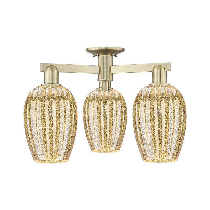 Ruvalcaba - 3 Light Flute Shade Semi-Flush Mount, Mercury, Antique Brass