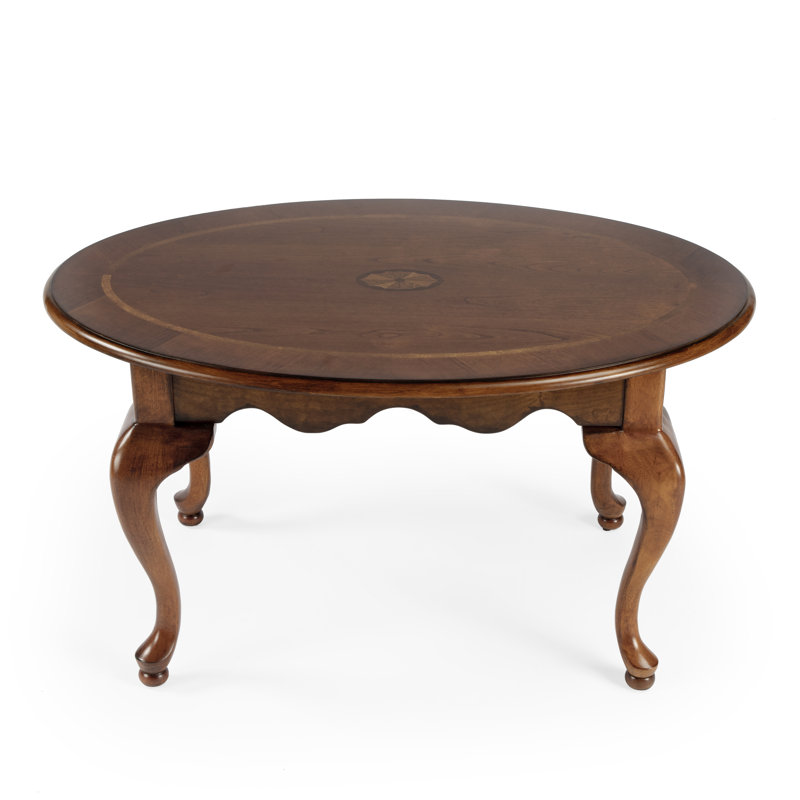 Jerad 38"W Oval Wood Traditional Queen Anne Coffee Table, Powder Gray
