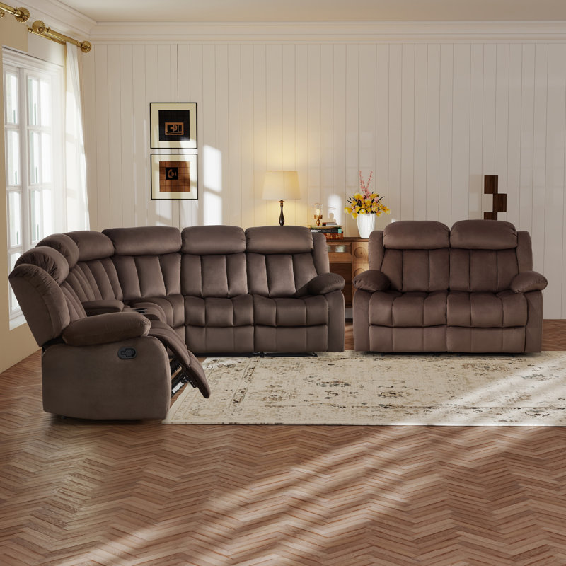 7 - Seater Corner Sectional Sofa With Functional Console & Manual Reclining Loveseat