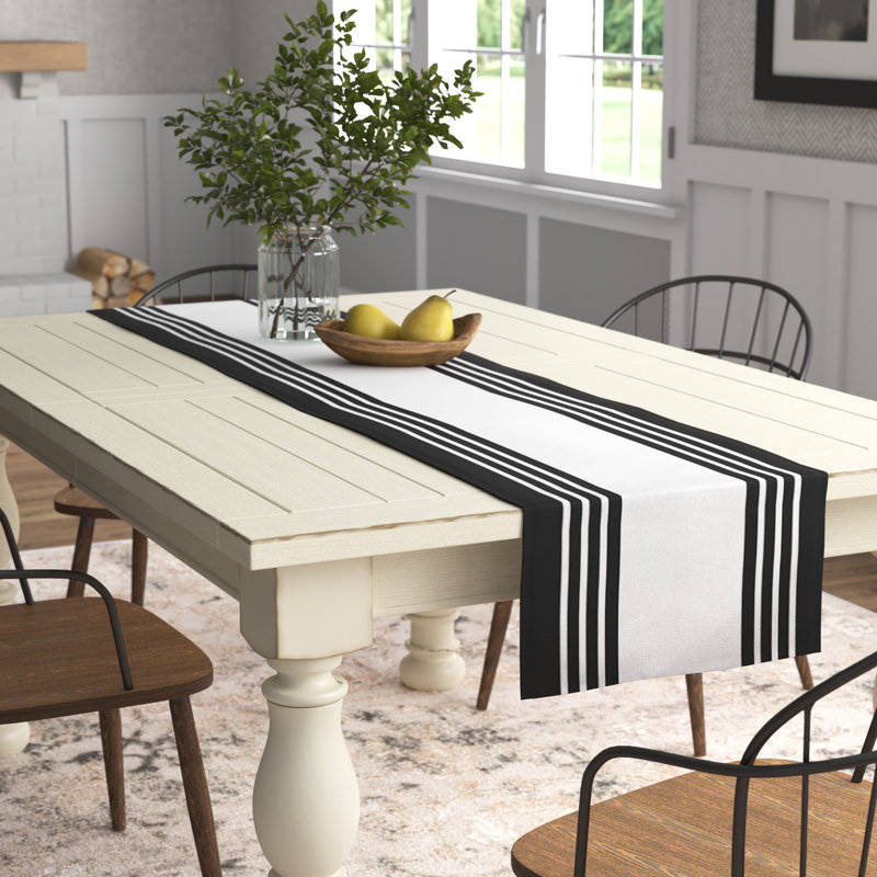 Chemin de table Doster, 90 po x 16 po, Géomestrique, Noir