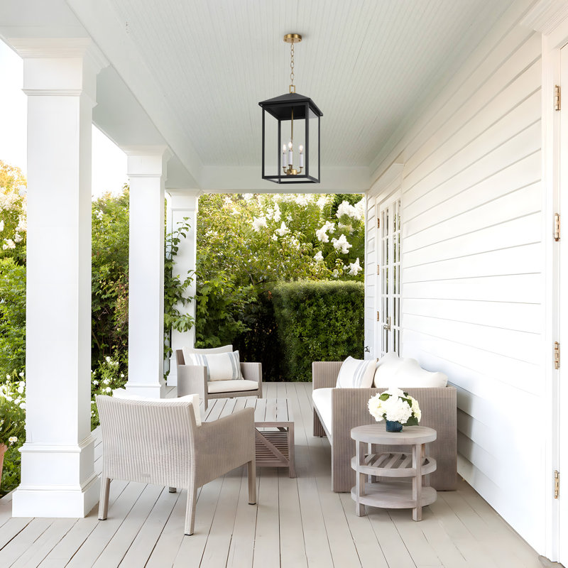 3-Light 21.2”H Black Outdoor Hanging Lantern With Clear Glass