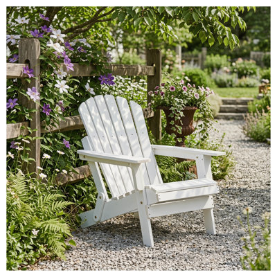 Fauteuil Adirondack pliant surdimensionné en bois massif - Dossier et assise préassemblés, fini blanchi pour patio, jardin et terrasse
