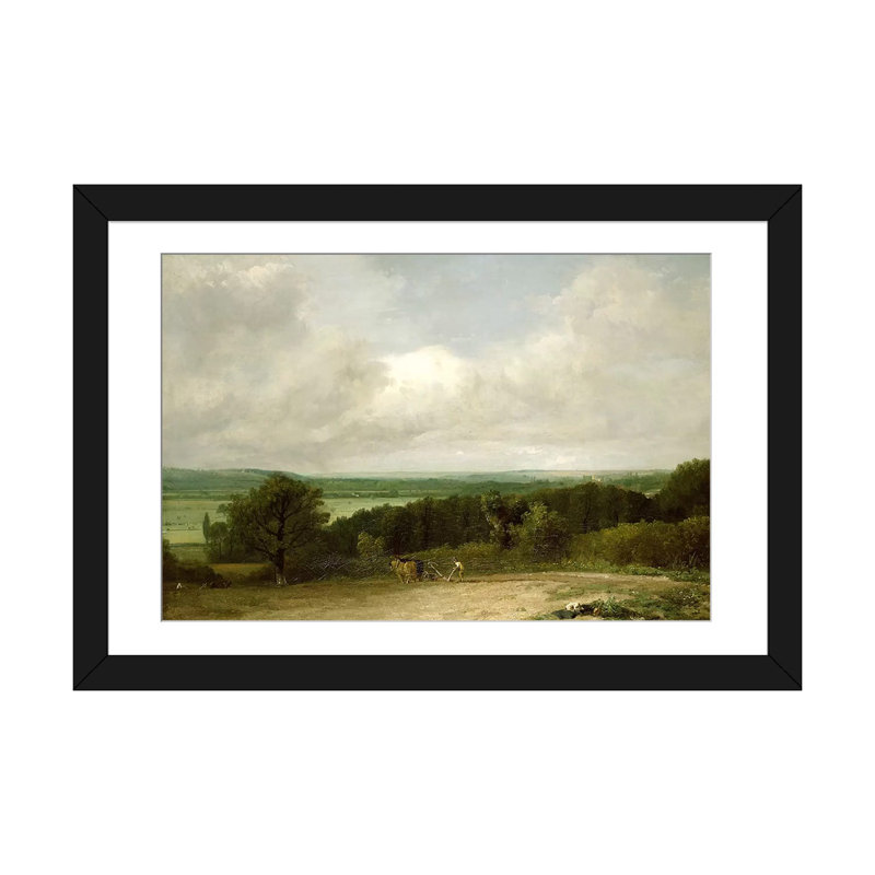 «Wooded Landscape with a Plowman» par John Constable - impression, Papier d'art encadré noir, Blanc