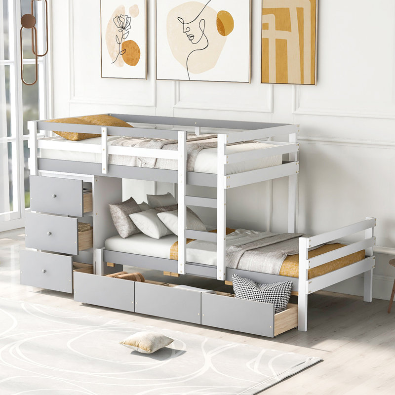 Loft Bunk Bed With Drawers And Ladder, Grey
